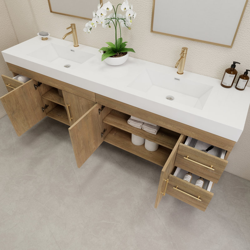 Morenobath 84'' Wall Mounted Double Bathroom Vanity with Reinforced ...